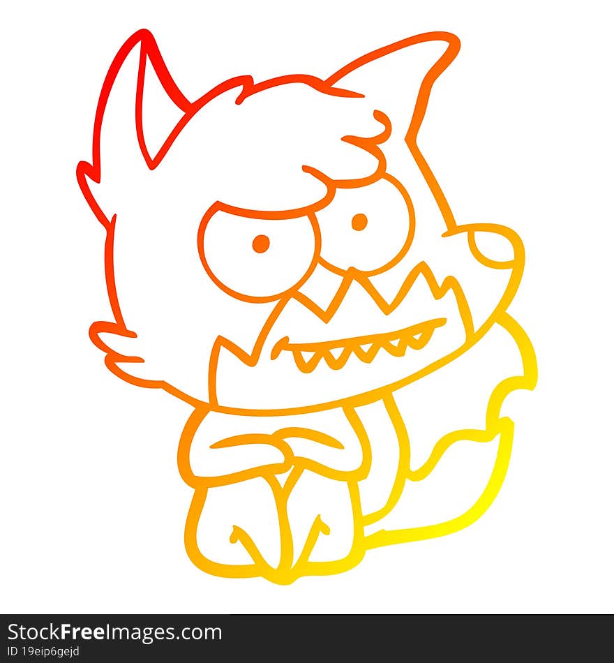 warm gradient line drawing cartoon grinning fox sitting