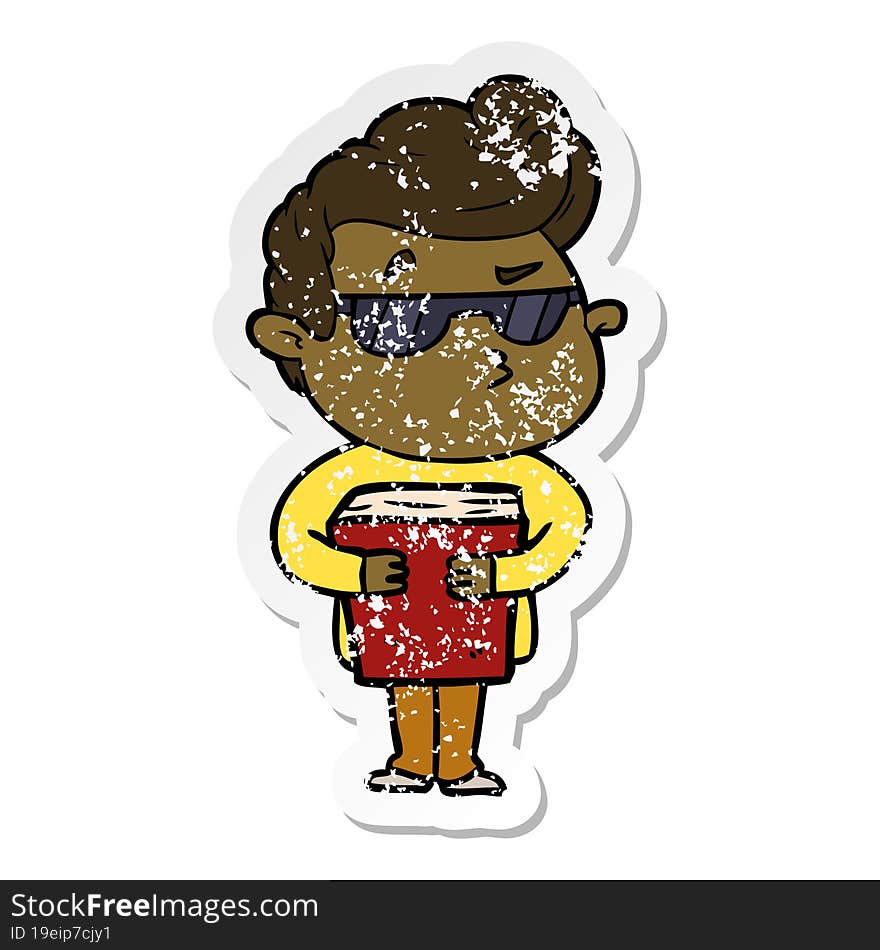 distressed sticker of a cartoon cool guy