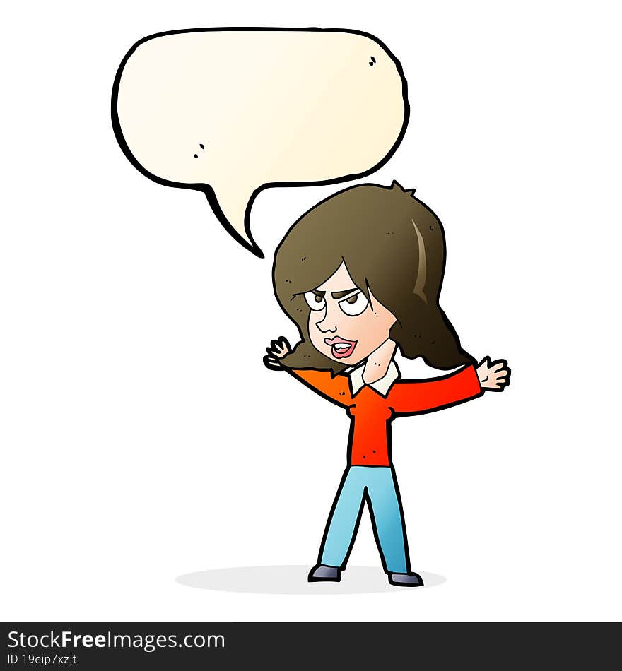 cartoon woman gesturing with speech bubble