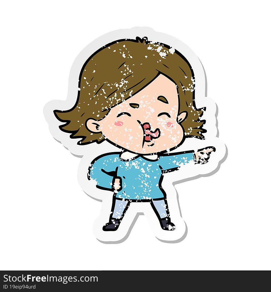 Distressed Sticker Of A Cartoon Girl Pulling Face