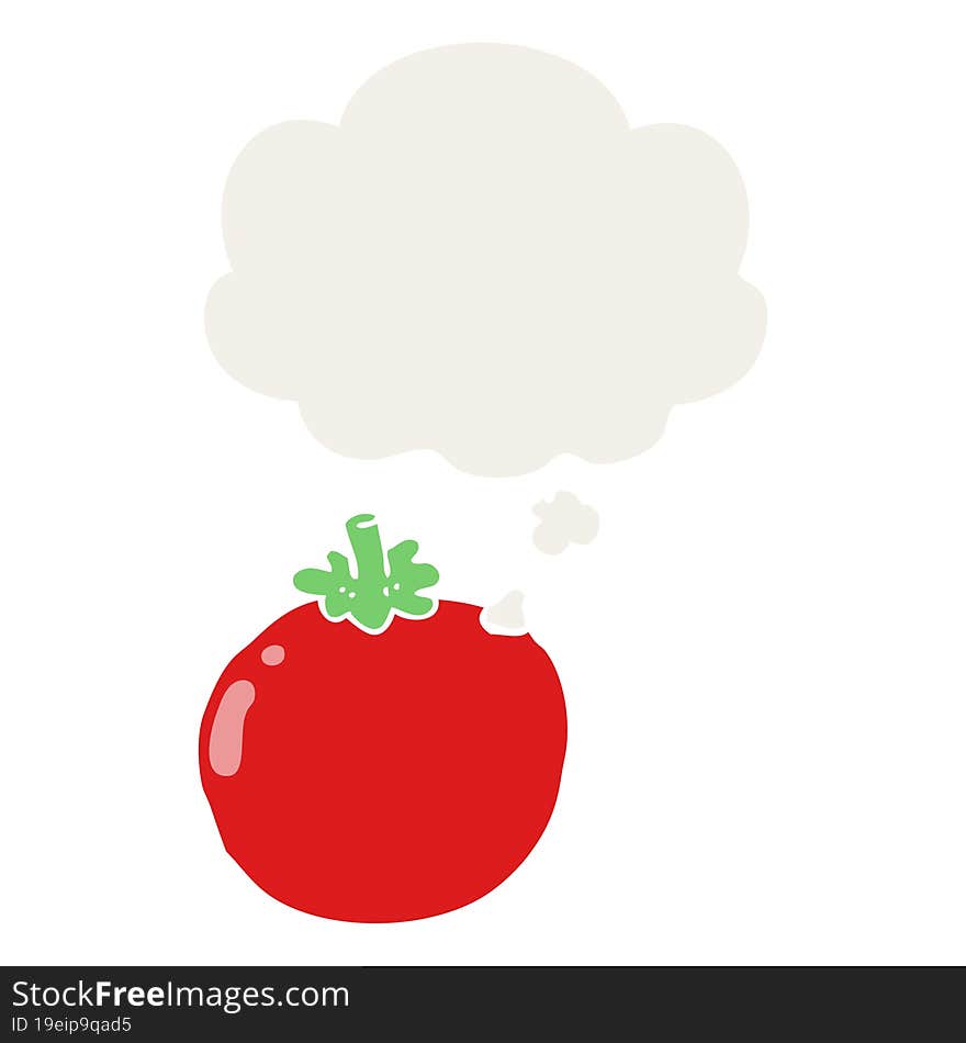 cartoon tomato and thought bubble in retro style