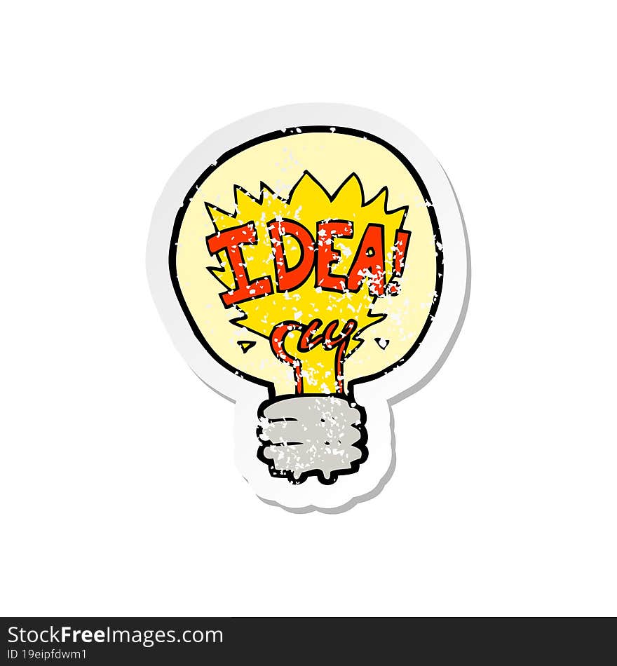 retro distressed sticker of a cartoon idea light bulb symbol