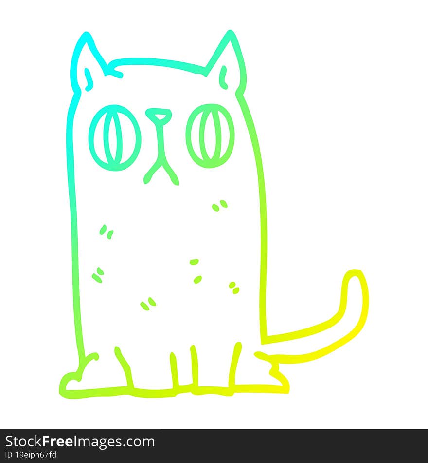 Cold Gradient Line Drawing Cartoon Funny Cat