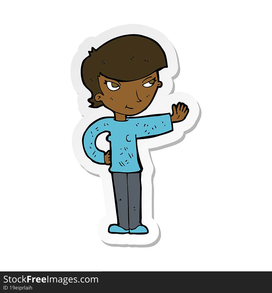 Sticker Of A Cartoon Woman Waving