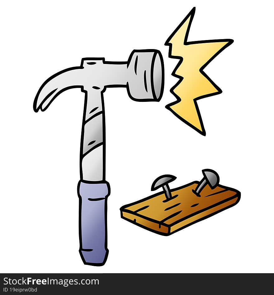 hand drawn gradient cartoon doodle of a hammer and nails