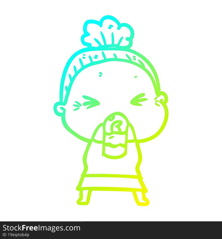 cold gradient line drawing cartoon angry old woman