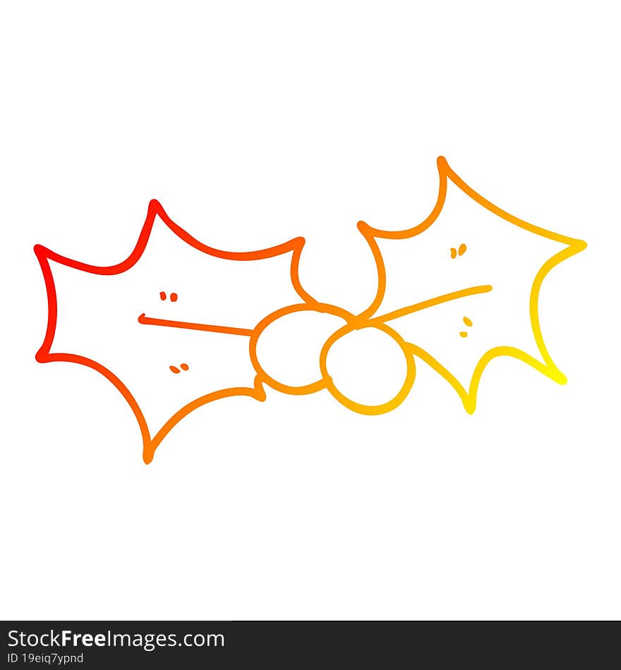 warm gradient line drawing cartoon holly leaf