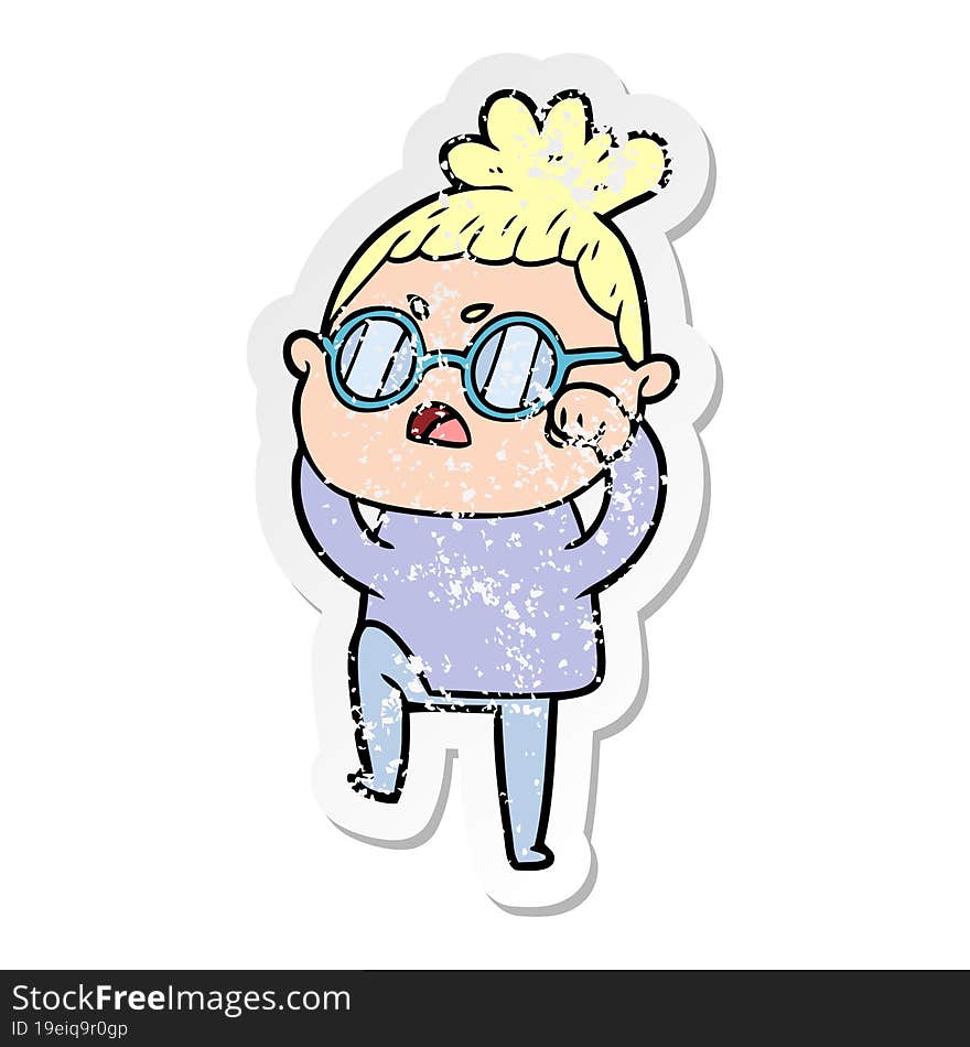 Distressed Sticker Of A Cartoon Annoyed Woman