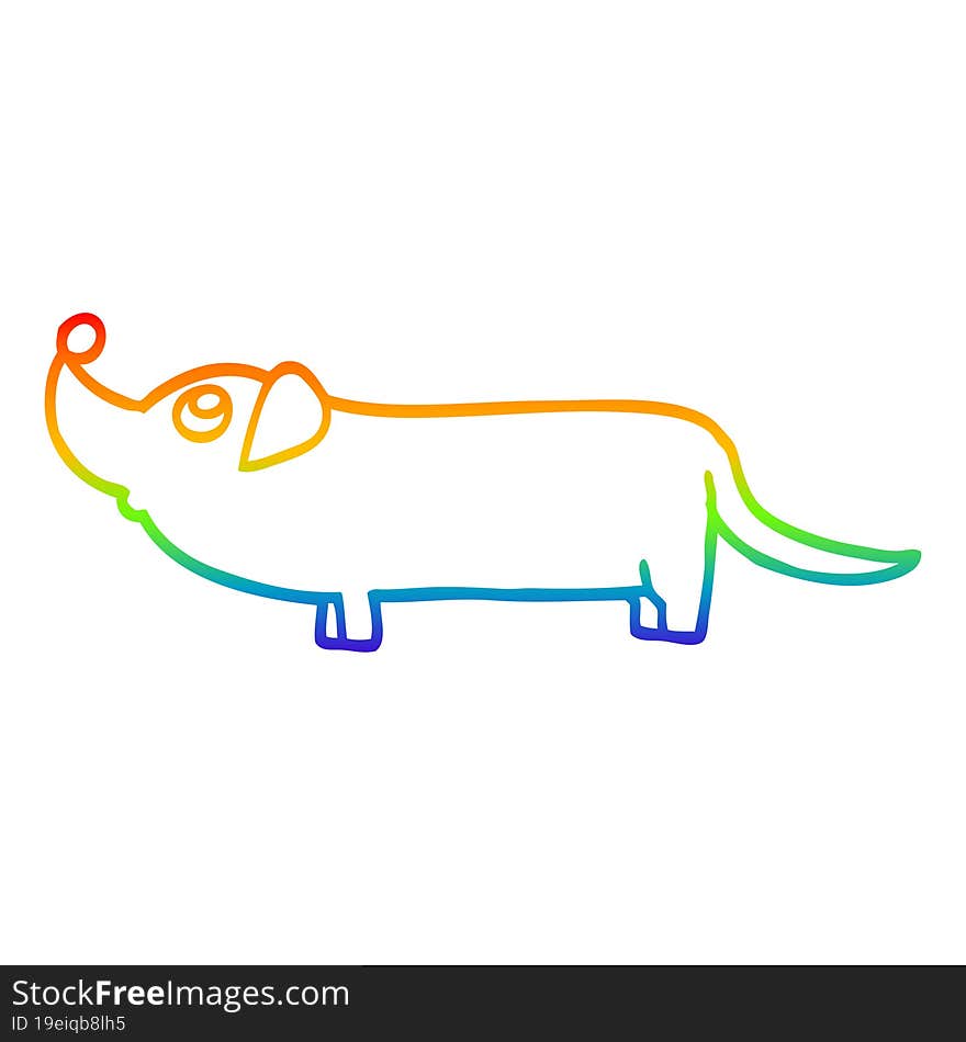 rainbow gradient line drawing of a cartoon dachshund