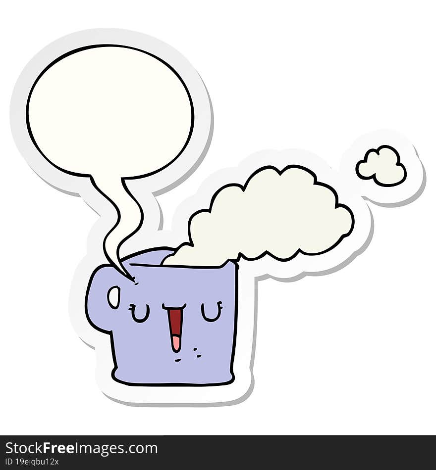 Cartoon Hot Cup Of Coffee And Speech Bubble Sticker