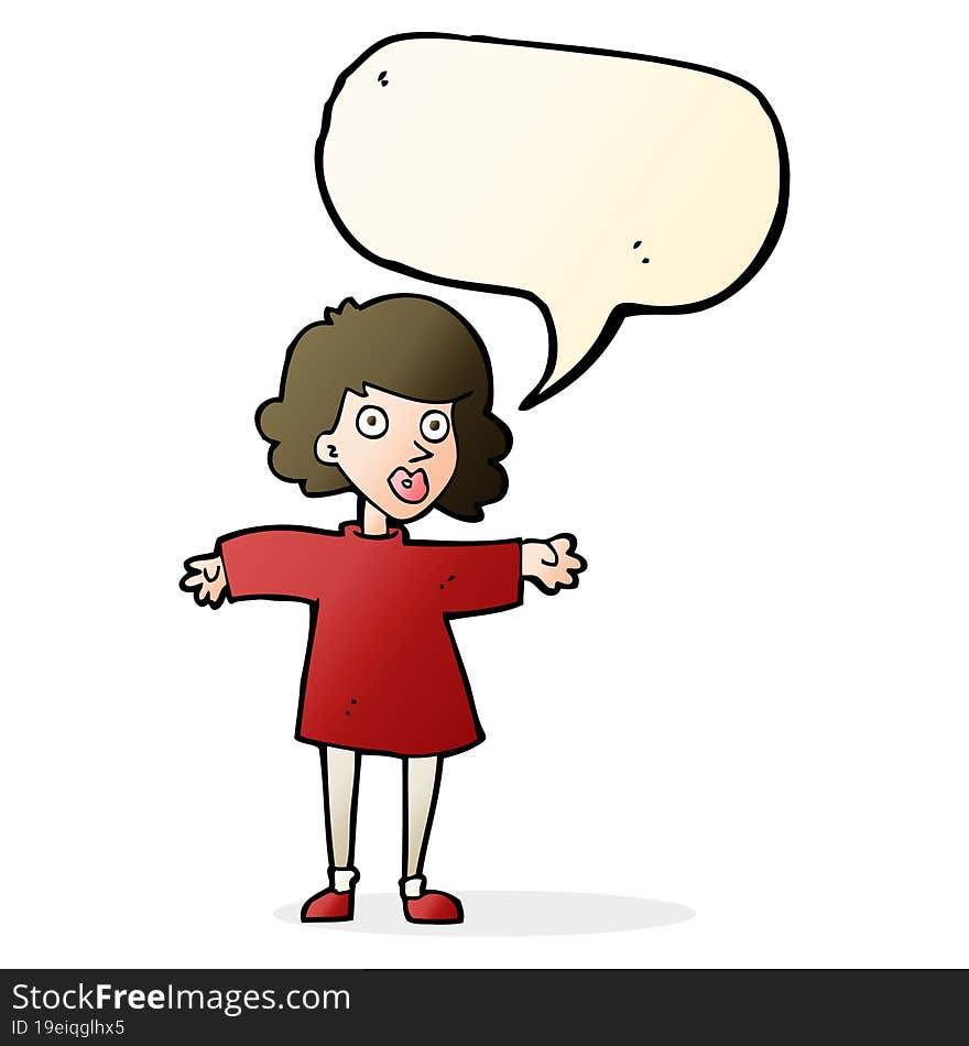 cartoon nervous woman with speech bubble