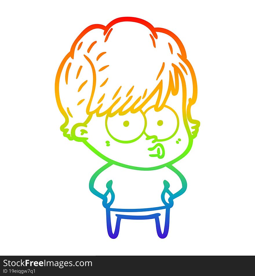 rainbow gradient line drawing of a cartoon woman