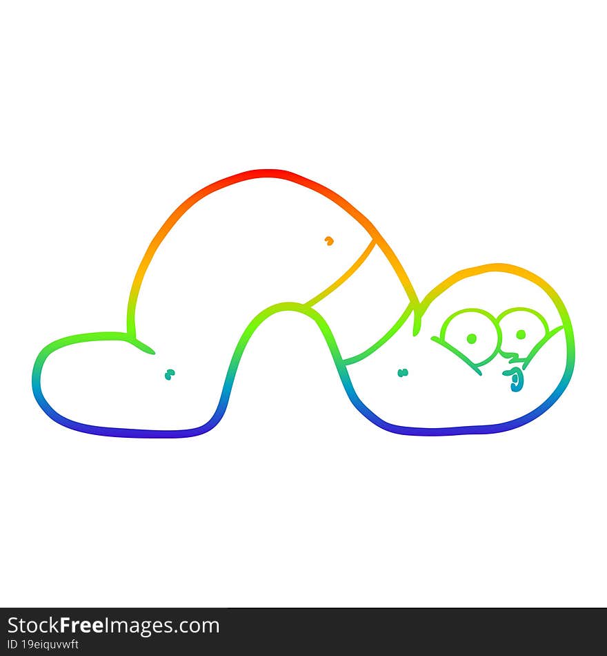 rainbow gradient line drawing of a cartoon worm