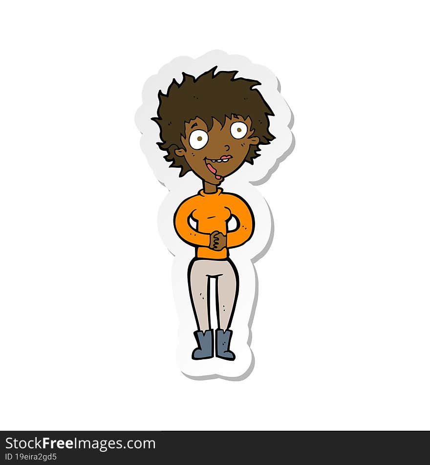 sticker of a cartoon crazy excited woman