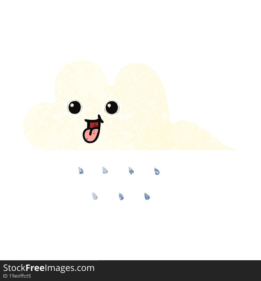 Retro Illustration Style Cartoon Rain Cloud