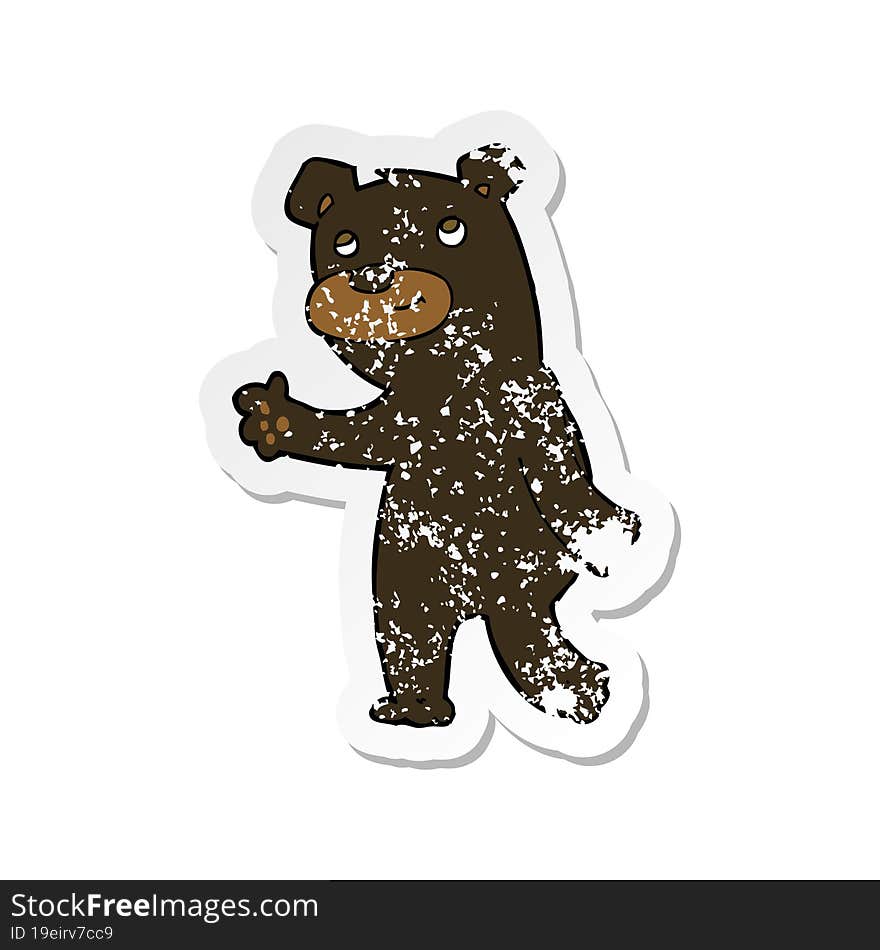 retro distressed sticker of a cute cartoon black bear