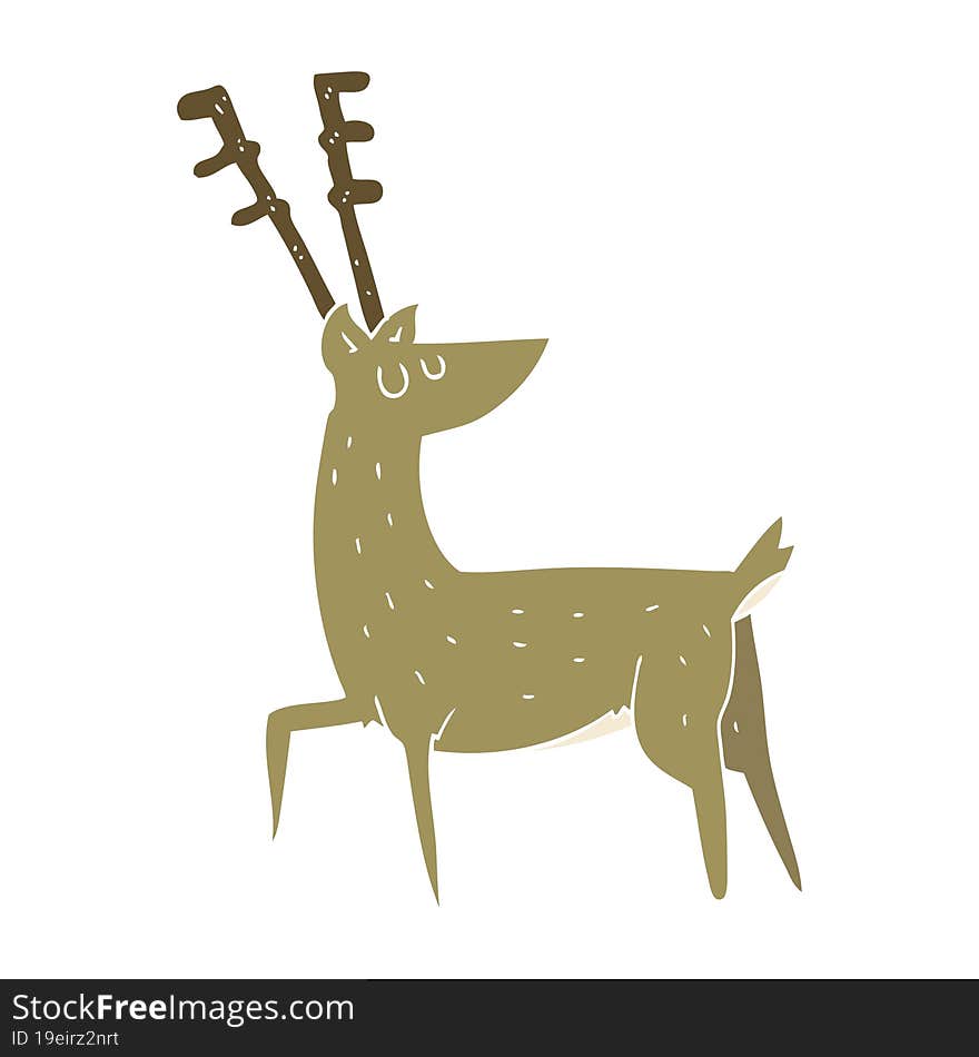 flat color illustration of a cartoon stag