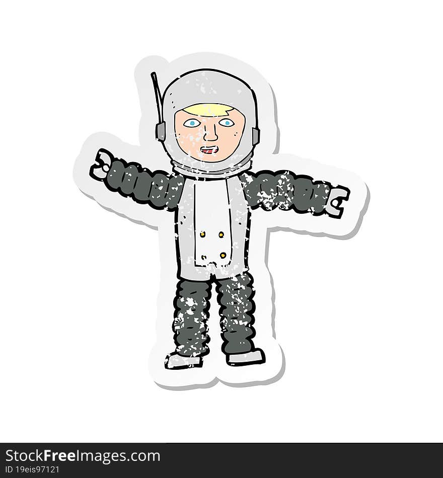 retro distressed sticker of a cartoon astronaut