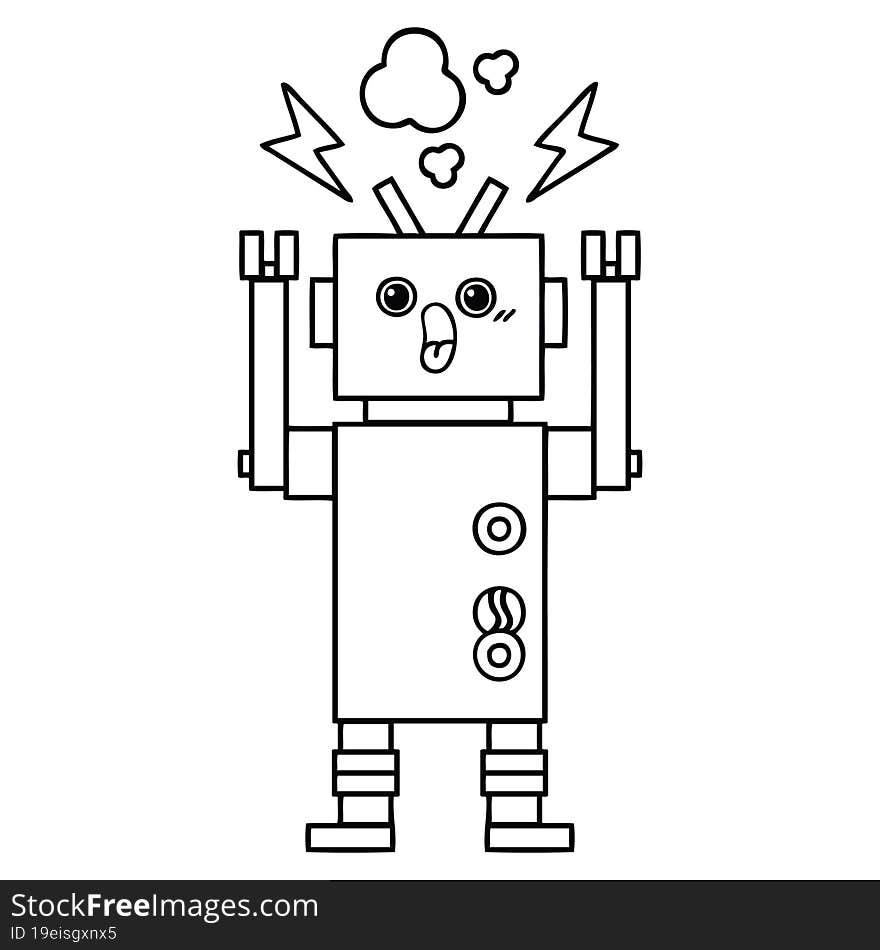 line drawing cartoon of a robot malfunction