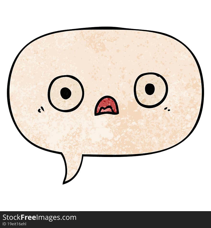 Cute Cartoon Face And Speech Bubble In Retro Texture Style