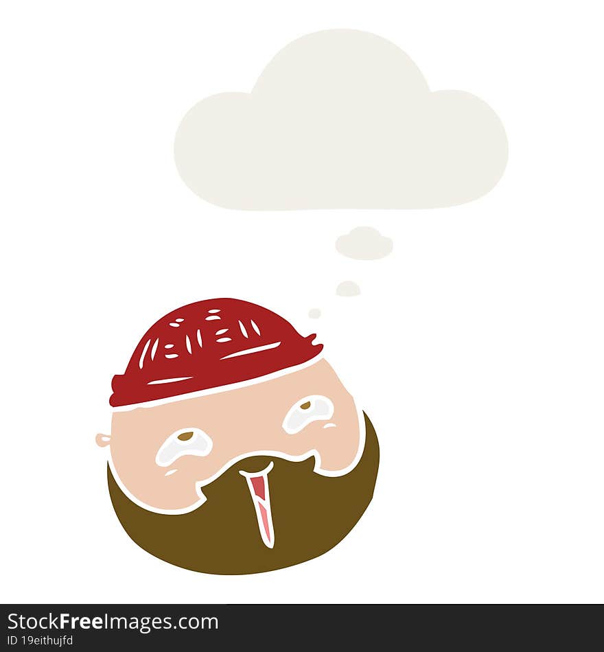 Cartoon Male Face With Beard And Thought Bubble In Retro Style