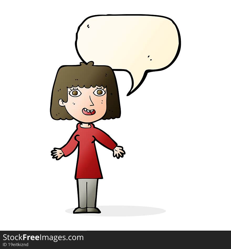 Cartoon Happy Woman With Speech Bubble