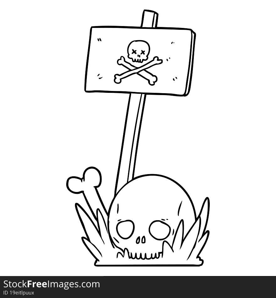 cartoon skull bones and warning sign. cartoon skull bones and warning sign