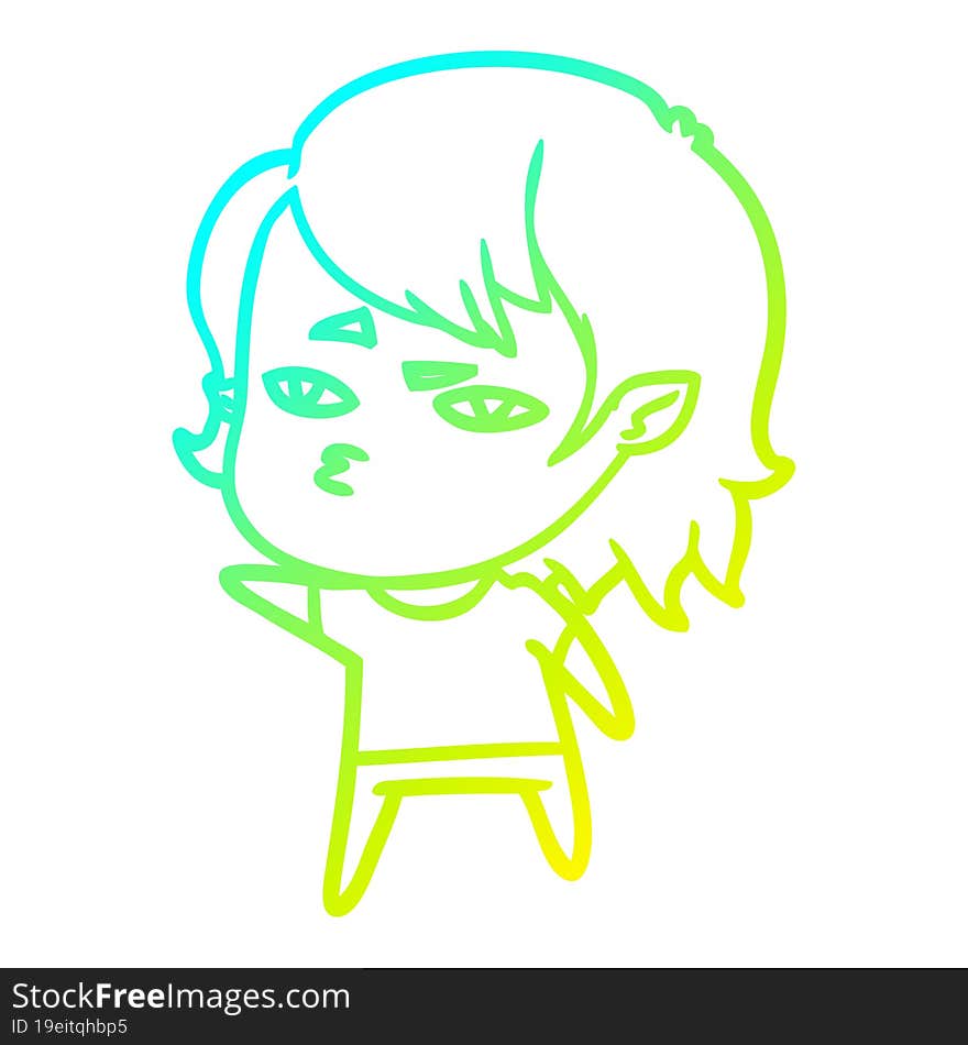 Cold Gradient Line Drawing Cartoon Vampire Girl