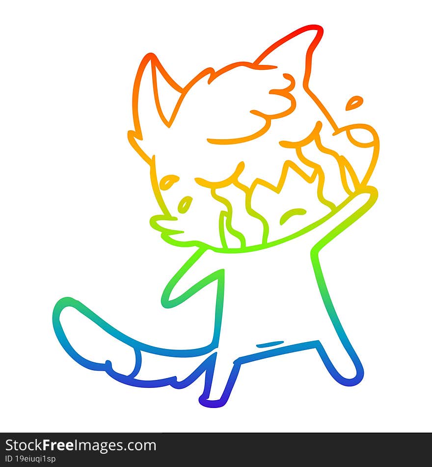 rainbow gradient line drawing crying waving fox cartoon