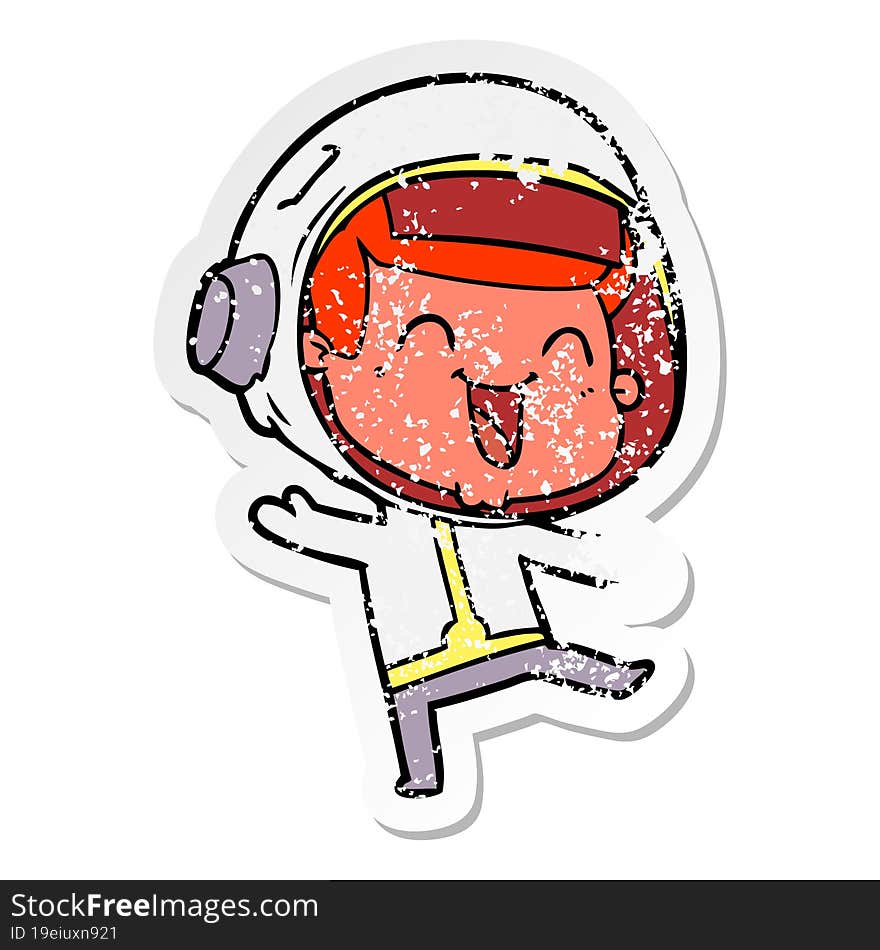 Distressed Sticker Of A Happy Cartoon Astronaut