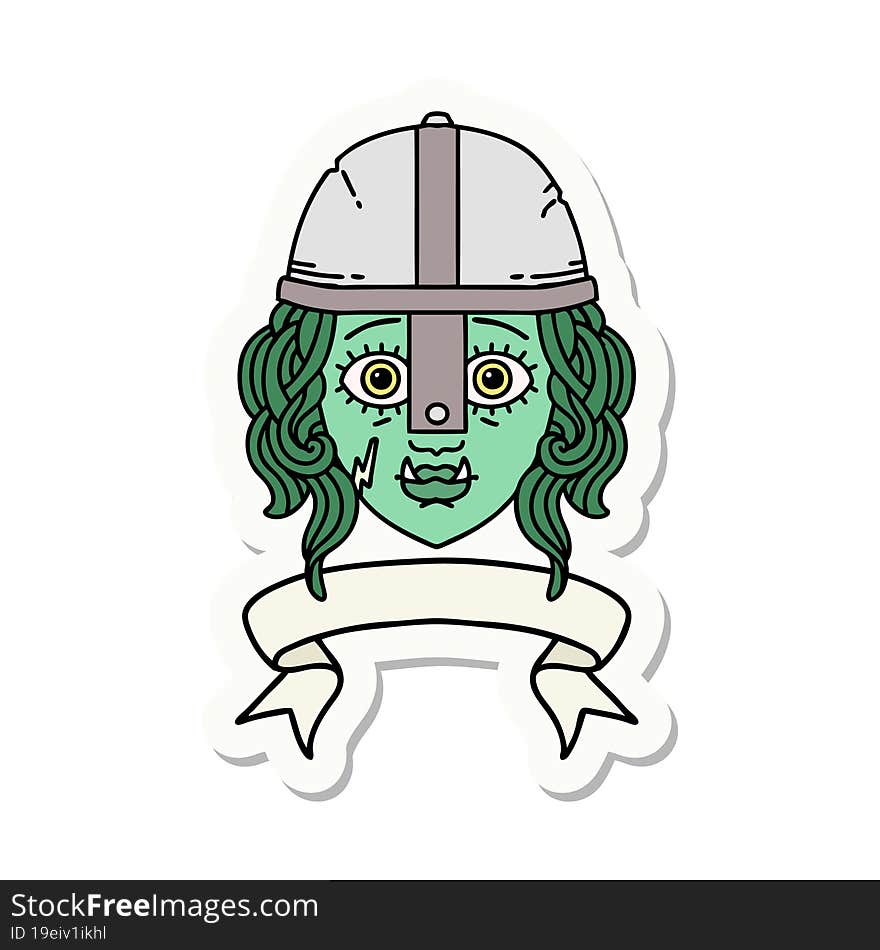 Orc Fighter Character Face With Banner Sticker