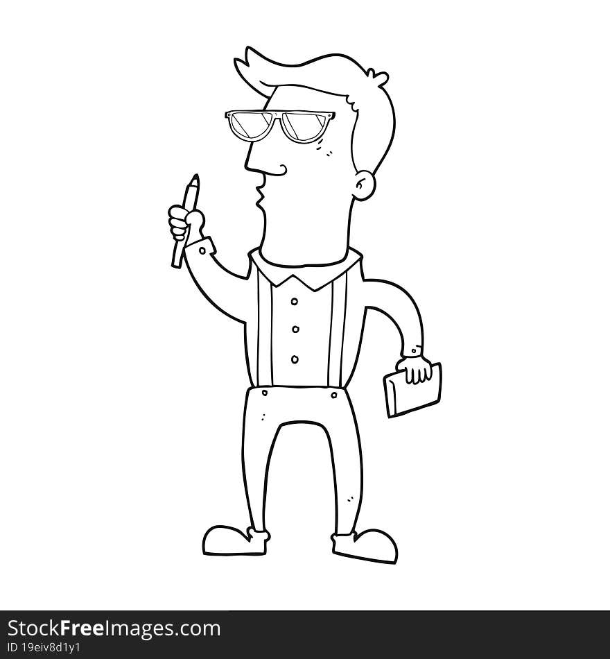 Black And White Cartoon Man With Notebook