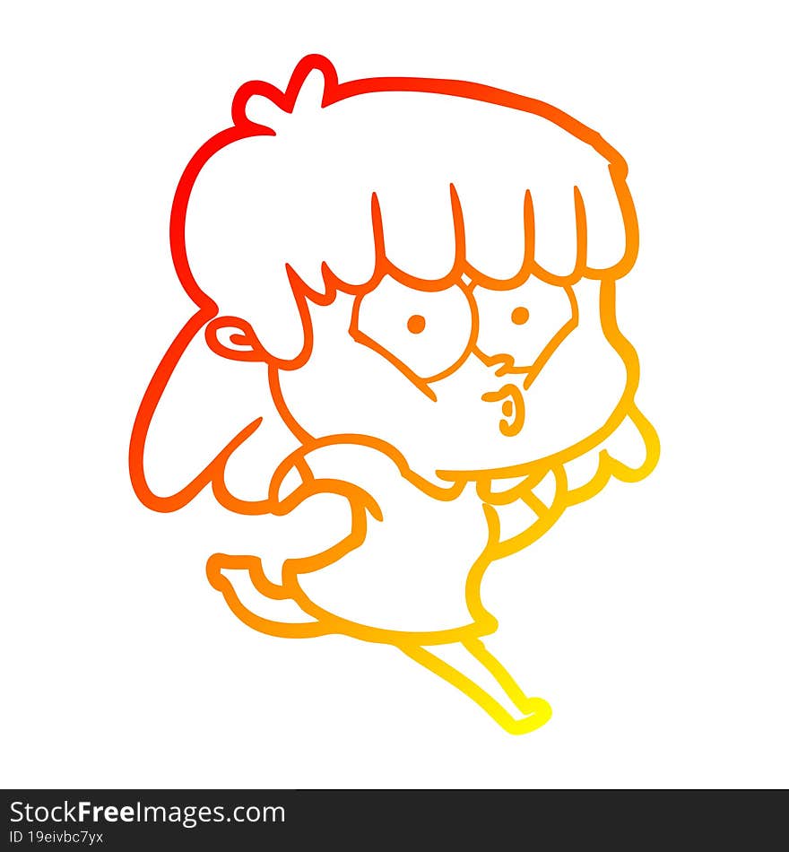 warm gradient line drawing cartoon whistling girl