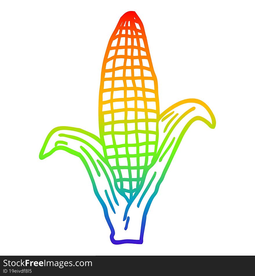 Rainbow Gradient Line Drawing Cartoon Corn On Cob