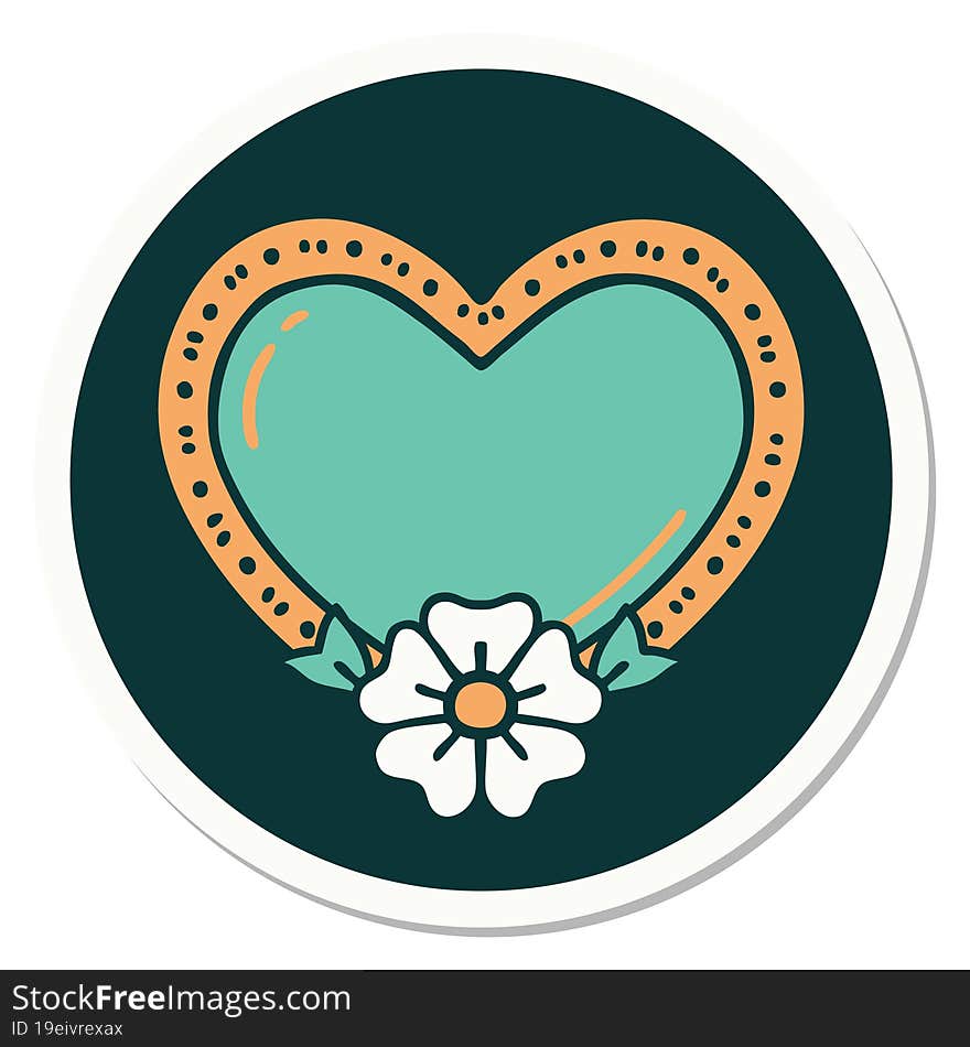 Tattoo Style Sticker Of A Heart And Flower