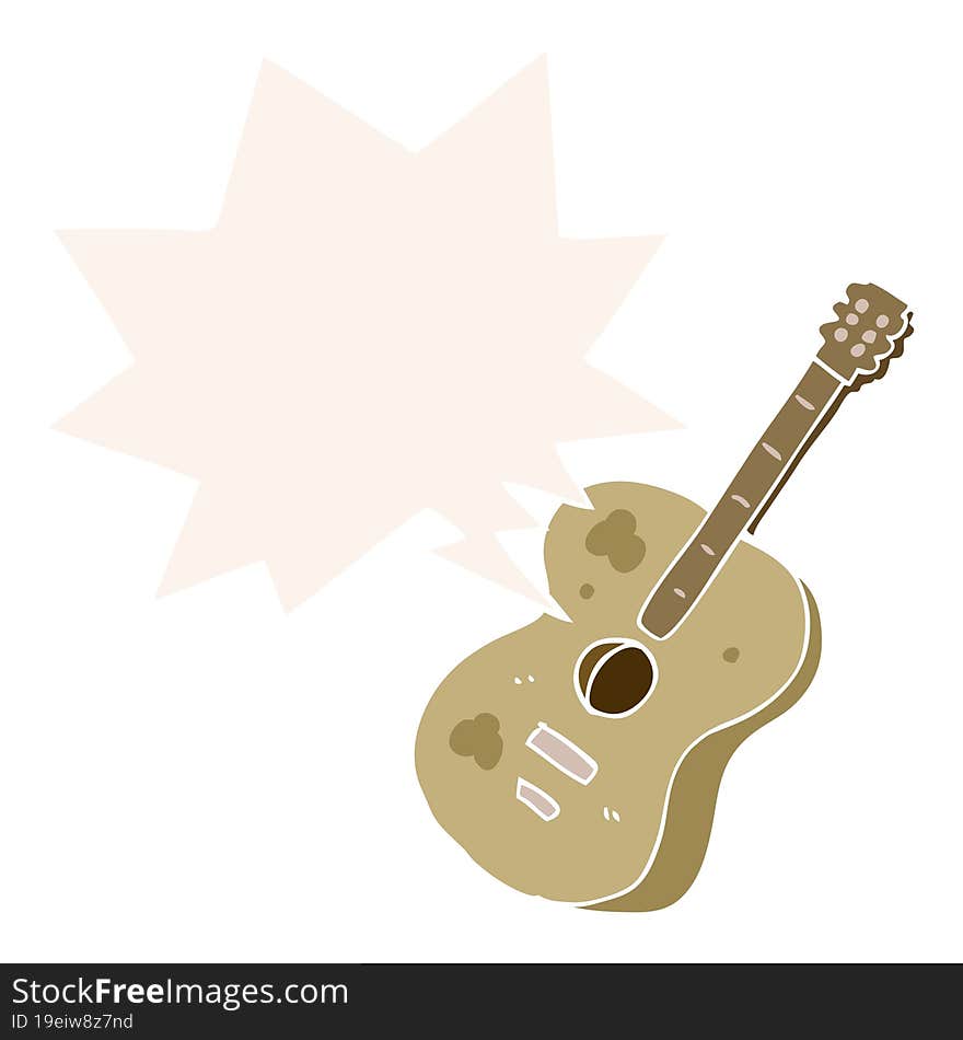 cartoon guitar and speech bubble in retro style