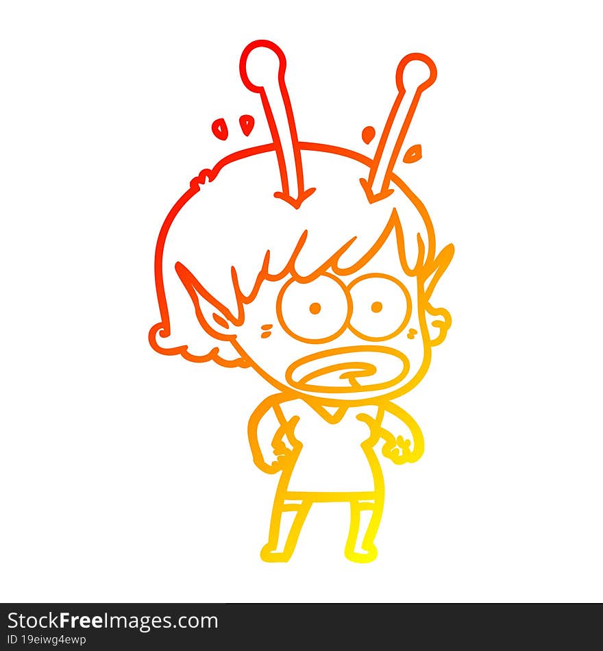 warm gradient line drawing cartoon shocked alien girl