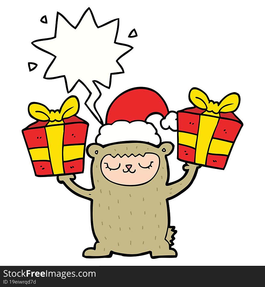 cartoon christmas bear and speech bubble