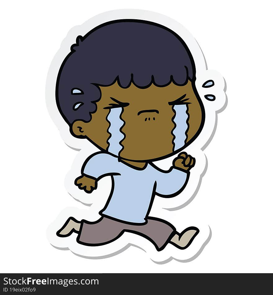 sticker of a cartoon man crying