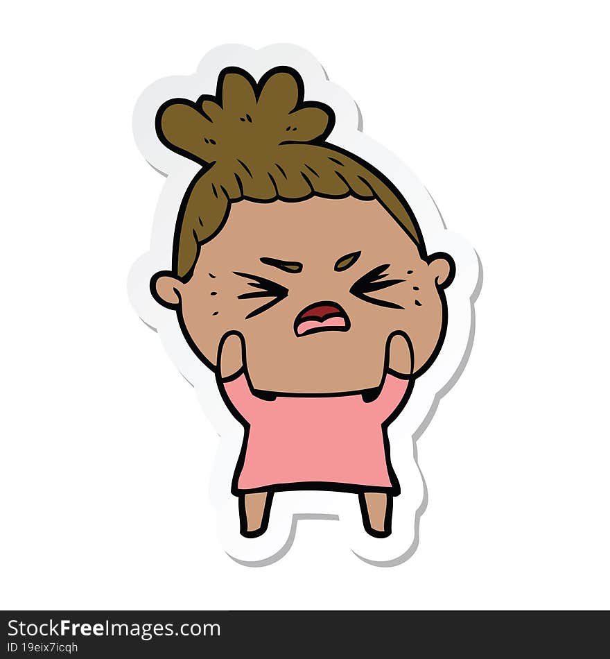 sticker of a cartoon angry woman