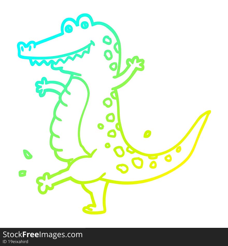 cold gradient line drawing cartoon dancing crocodile