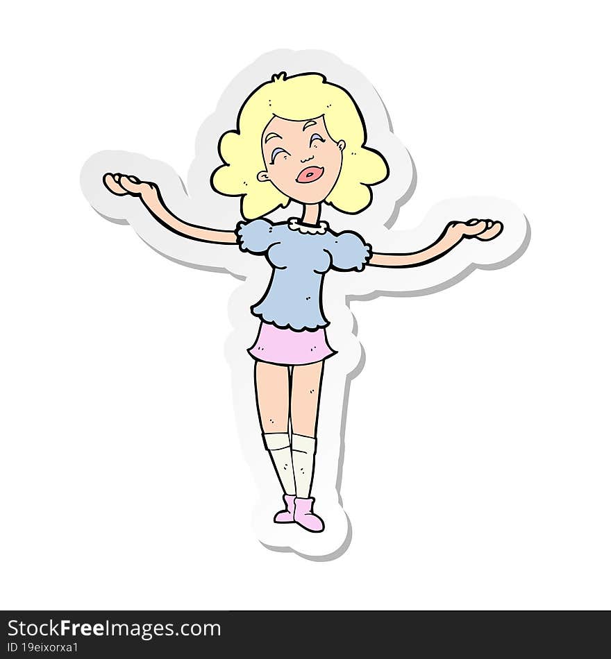 sticker of a cartoon woman taking praise