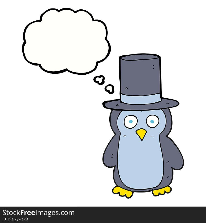 thought bubble cartoon penguin wearing hat