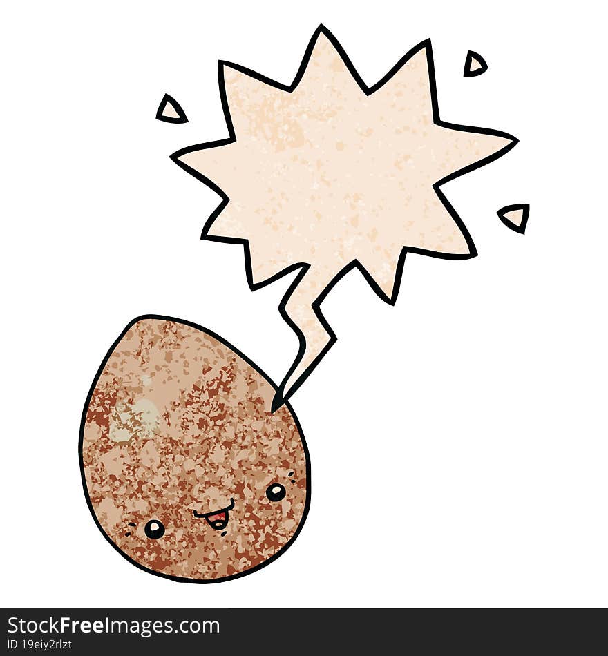 cartoon egg and speech bubble in retro texture style