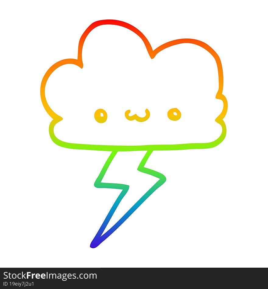 rainbow gradient line drawing of a cartoon storm cloud