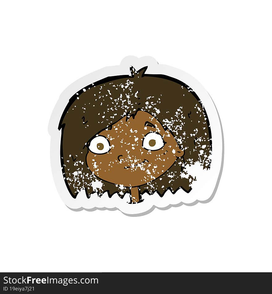 retro distressed sticker of a cartoon happy female face