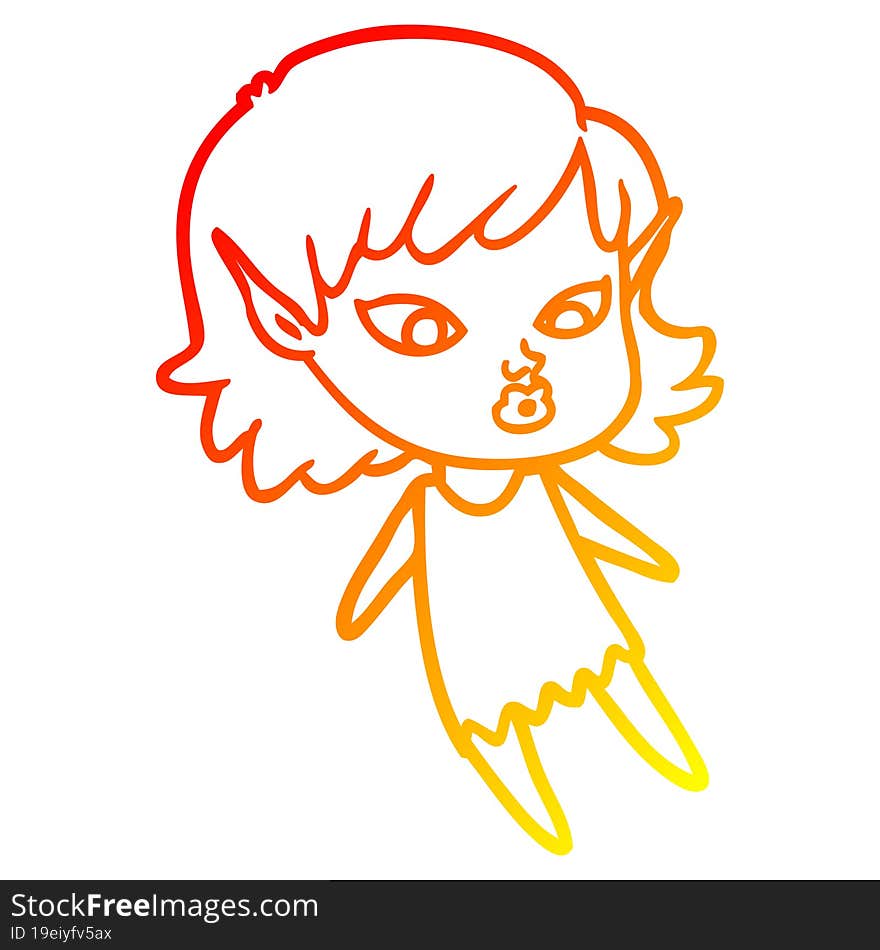 warm gradient line drawing pretty cartoon elf girl