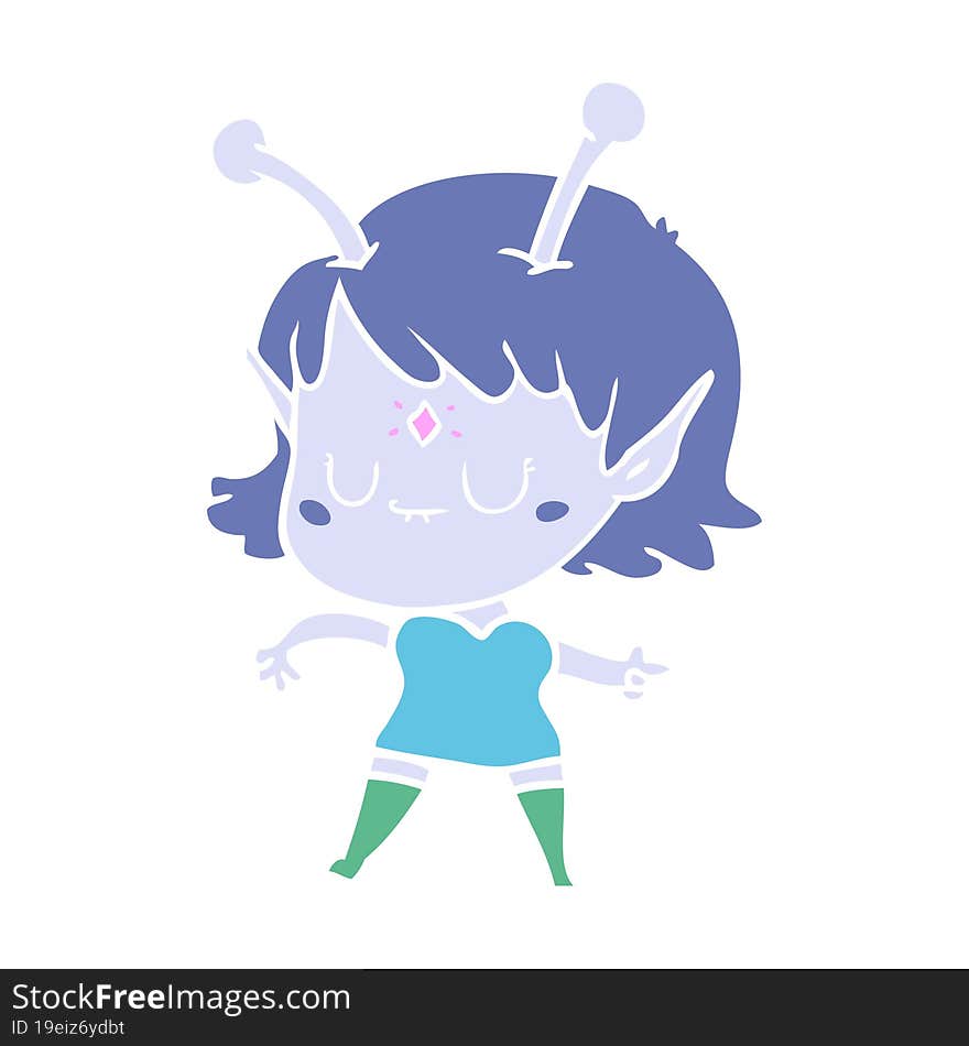 flat color style cartoon alien girl