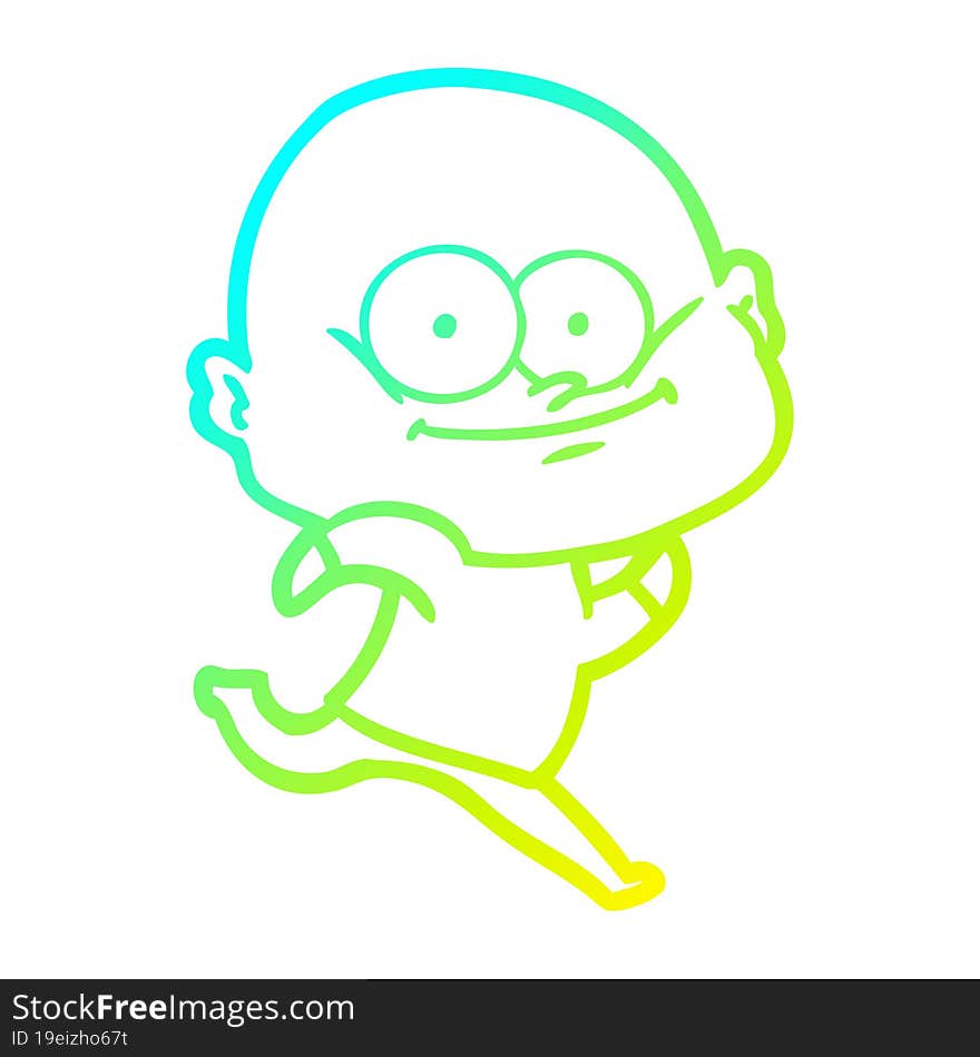 cold gradient line drawing cartoon bald man staring