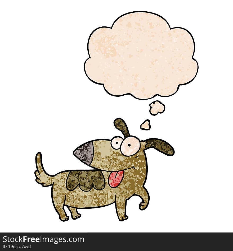 cartoon happy dog and thought bubble in grunge texture pattern style